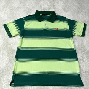 Fred Perry Polo Shirt Green Striped Short Sleeve Laurel Wreath Extra Slim Mens M